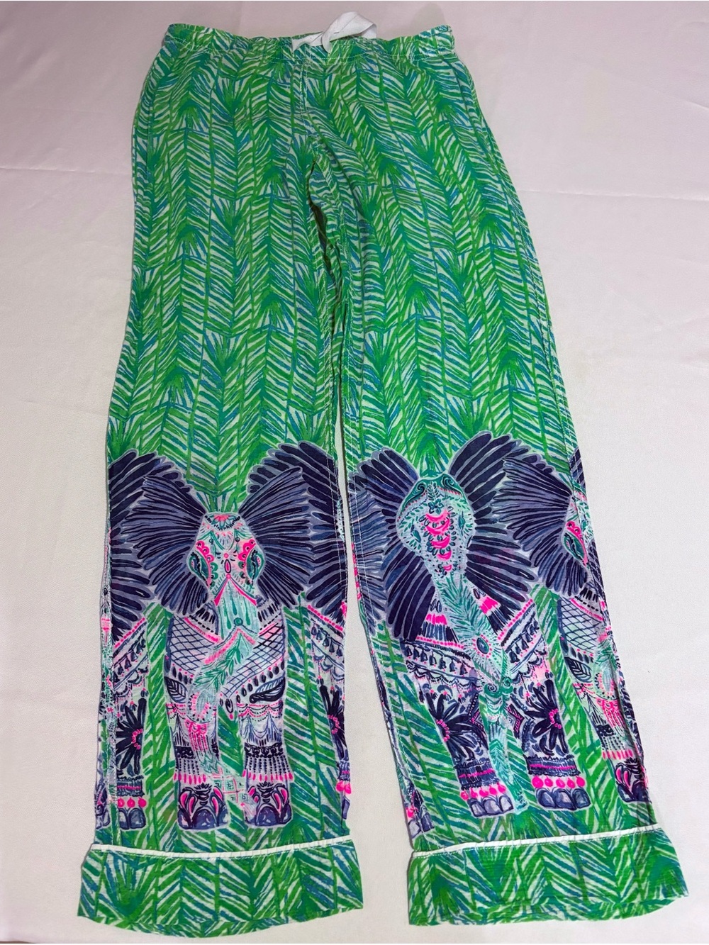 Lilly Pulitzer Palazzo Pant in Toucan Green Elephants Cotton Lightweight XS